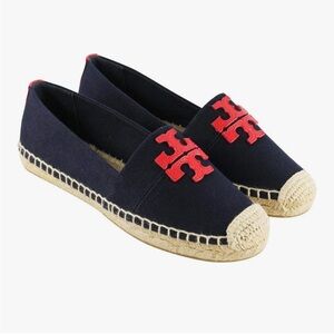 Tory Burch Navy Espadrilles with Red Emblem